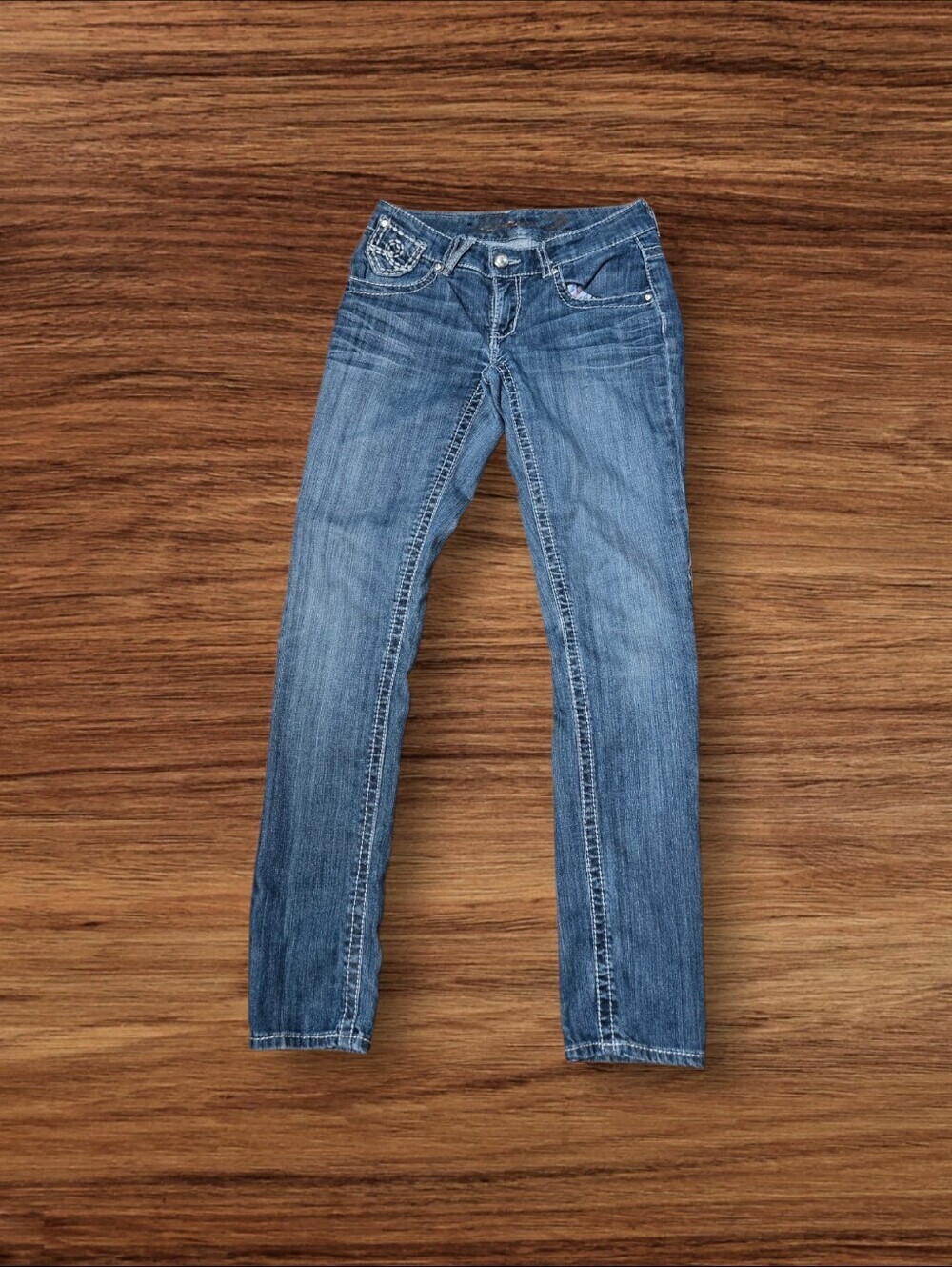 Seven7 Ultra Low Rise Skinny Y2k Jeans With Rhinestone And Heavy Stitching